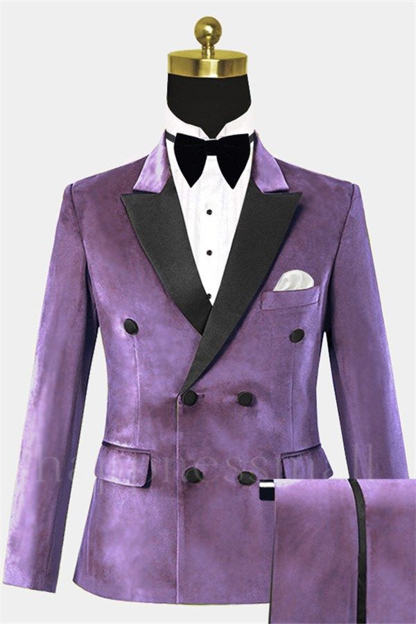 Blaze Chic Lavender Velvet Tuxedo with 2 Pieces | Double Breasted Slim Fit Prom Suits