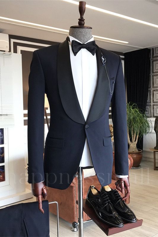Evelyn Stylish Dark Navy Fashion Shawl Lapel One Button Wedding Men's Suits