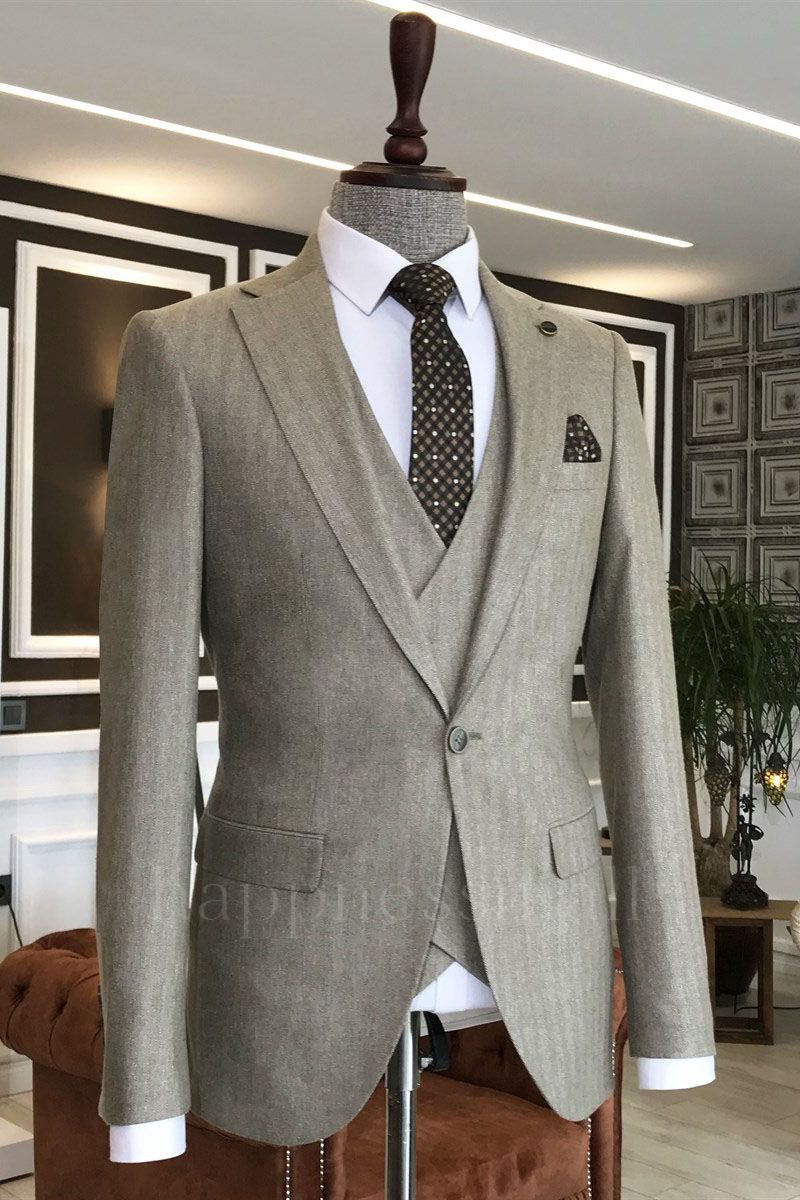 Martha Light Khaki 3-Pieces Notched Lapel One Button Business Suits For Men