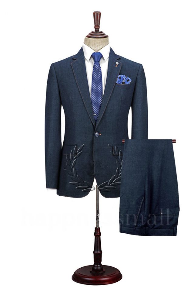 Titos Popular Dark Navy One Button Men Suits With Notched Lapel