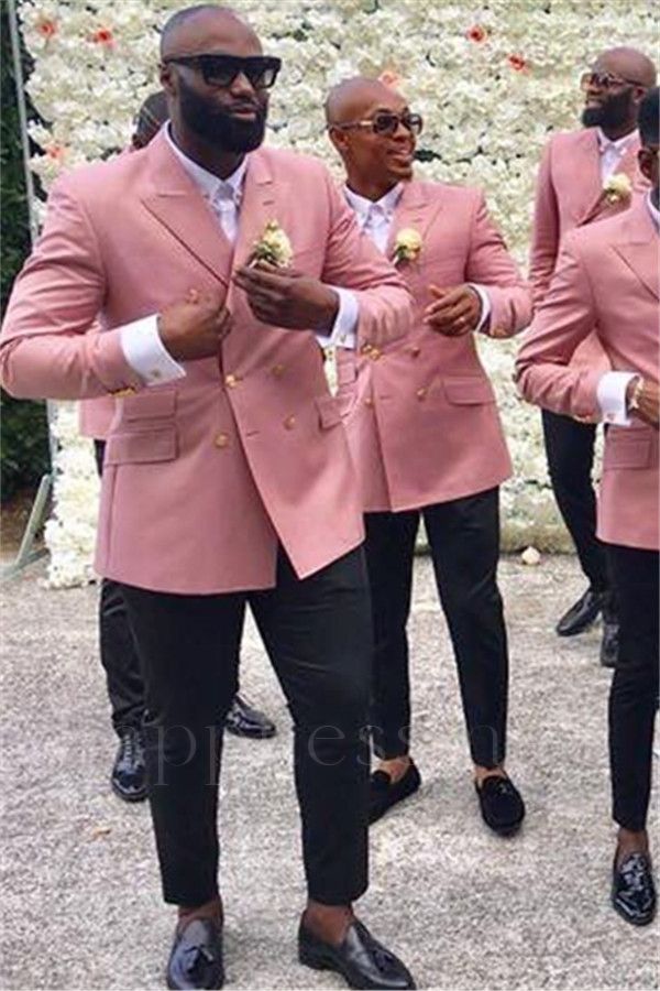 Lucian Pink Double Beasted Peaked Lapel Wedding Suits for Groomsmen