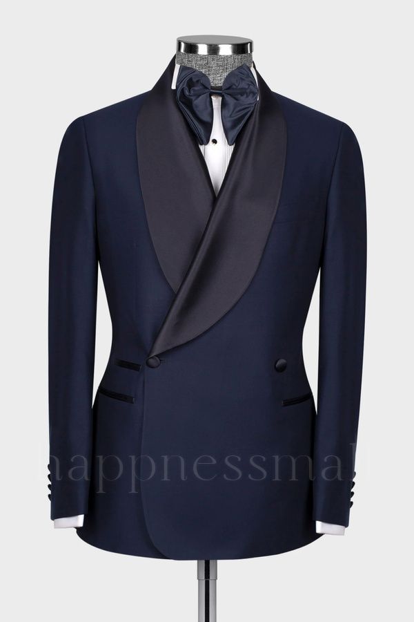 Greyson Handsome Navy Blue Double Breasted Shawl Lapel Two Pieces Men Wedding Suits