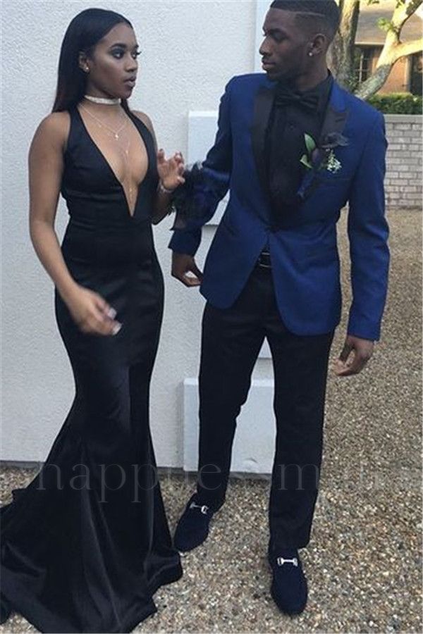 Xander Gentle Navy Blue Slim Fit Prom Mens Suit with Black Peaked Lapel