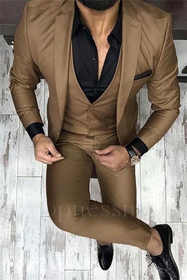 Wilder Fashion Chocolate Brown Three Piece Slim Fit Prom Men Suits