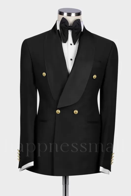 Mercer Stylish Black Double Breasted Shawl Lapel Wedding Suits For Men