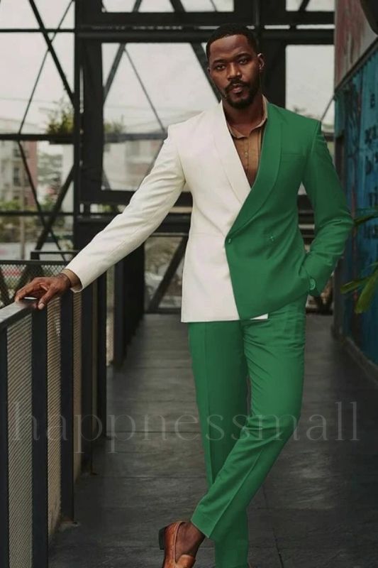 Elio Chic White And Green Slim fit One Button Lastest Prom Men Suits