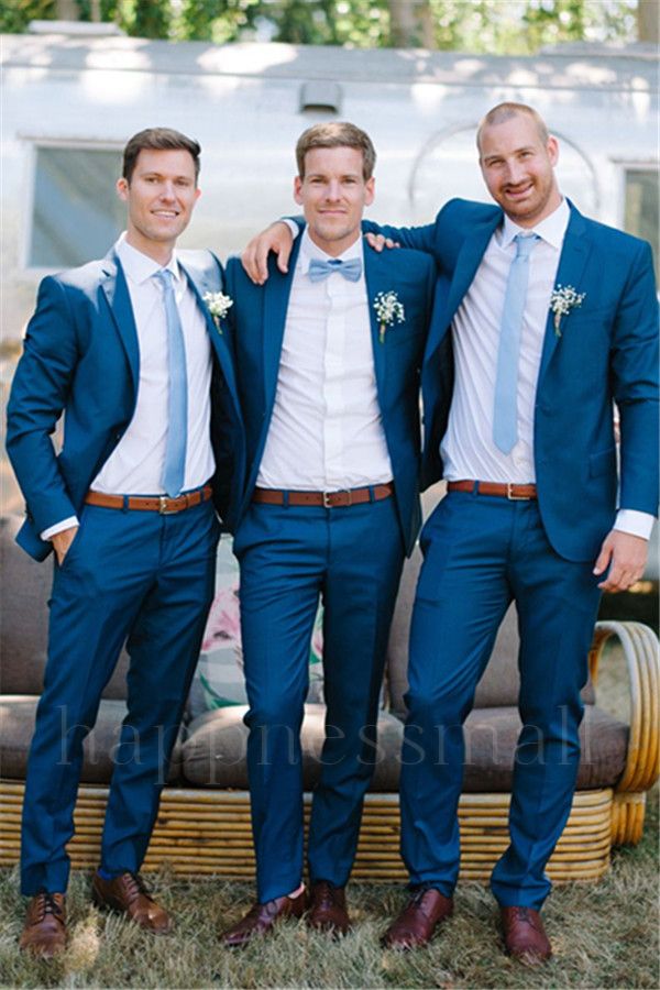 Finnian Elegant Navy Blue Notched Lapel Slim Fit Wedding Suit For Groomsmen