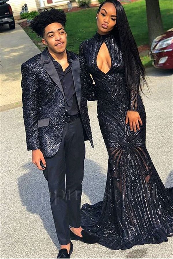 Thaddeus Black Sequins Peak Lapel Two Piece Prom Men Suit