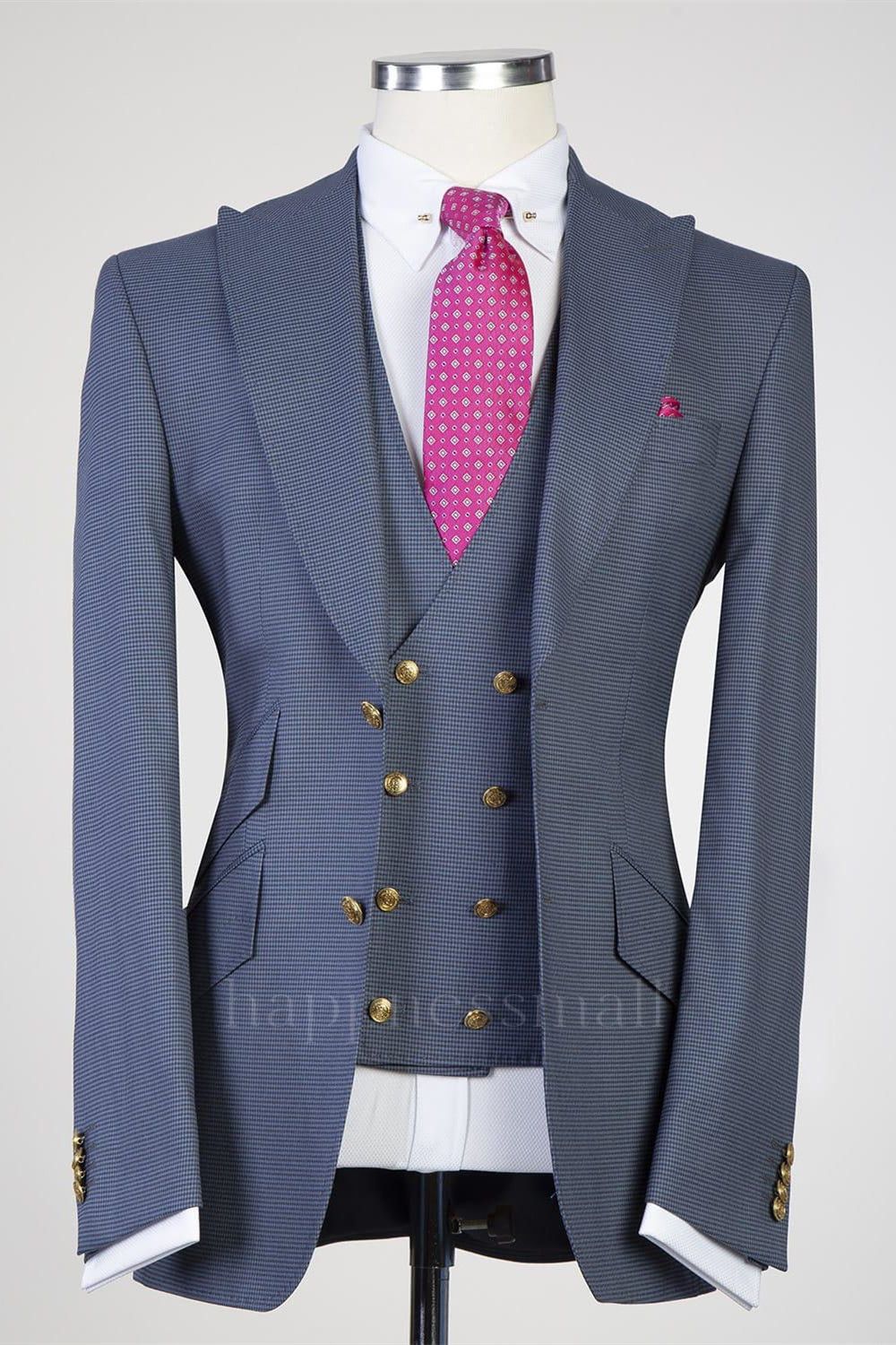 Sterling Newest Grey Three-Pieces Peaked Lapel Men Suits For Business