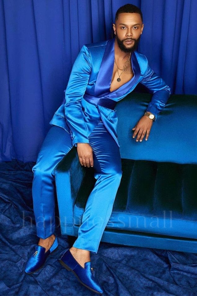 Zoey Sparkle Blue Shawl Lapel Bespoke Prom Men Suits