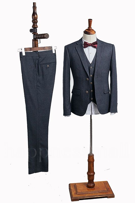 Andrew Popular Dark Gray Striped 3 Pieces Slim Fit Custom Business Suit