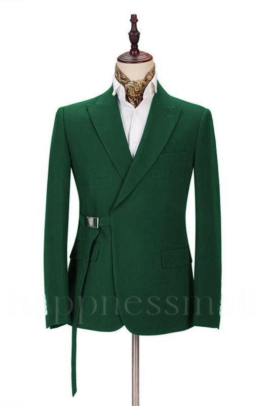 Stylish Green Slim Fit Men Suits With Adjustable Buckle for Prom