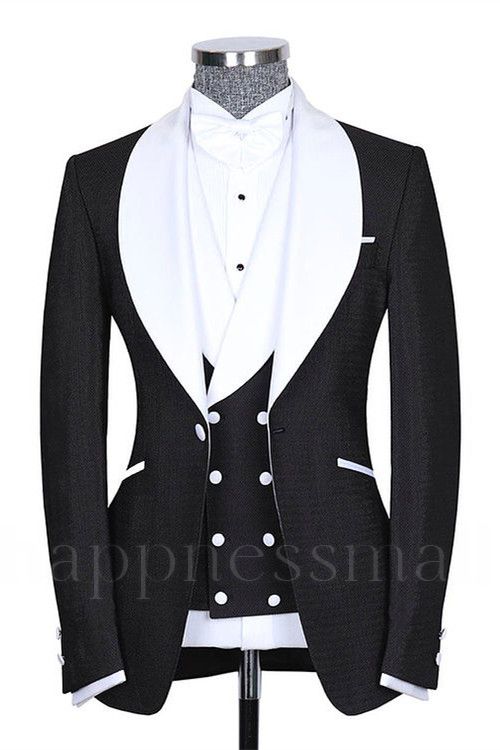 Pelagia Chic Black Shawl Lapel Slim Fit Fashion Wedding Men Suits