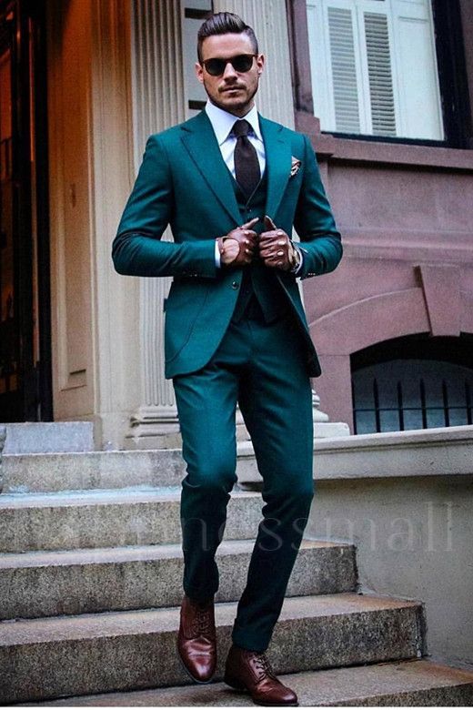 Happnessmall Handsome Green Notched Lapel Three Pieces Slim Fit  Men Suits