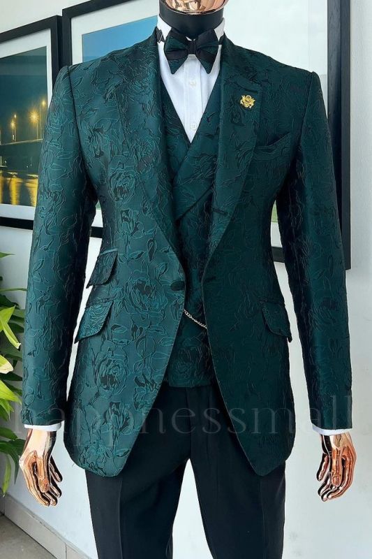 Advanced Dark Green Notched Lapel Three Pieces Close Fitting Prom Suits