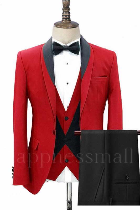 Samuel Red Fashion Shawl Lapel Three Pieces Men Suits for Wedding