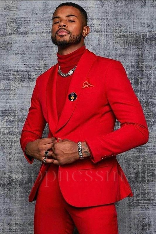 Stylish Casual Red One Button Shawl Lapel Men Suits | Happnessmall