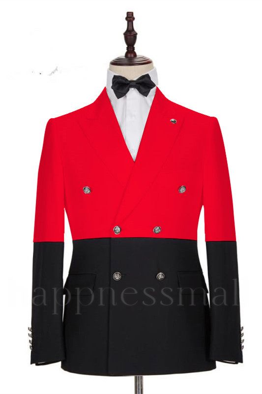 Chic Red And Black Double Breasted Peaked Lapel Men Suits for Prom