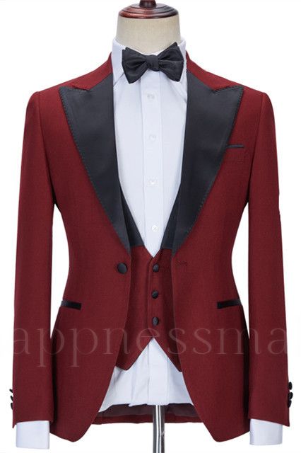 Chic Red Three Pieces Best Fitted Peaked Lapel Prom Suits | happnessmall