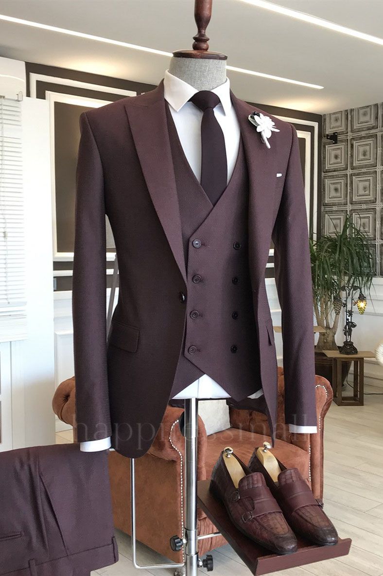 Isabella New Fashion Burgundy One Button 3-Pieces Tailored Men'S Business Suit