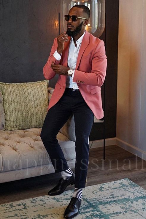Olivia Handsome Pink Two-Pieces Peaked Lapel Prom Men Suits