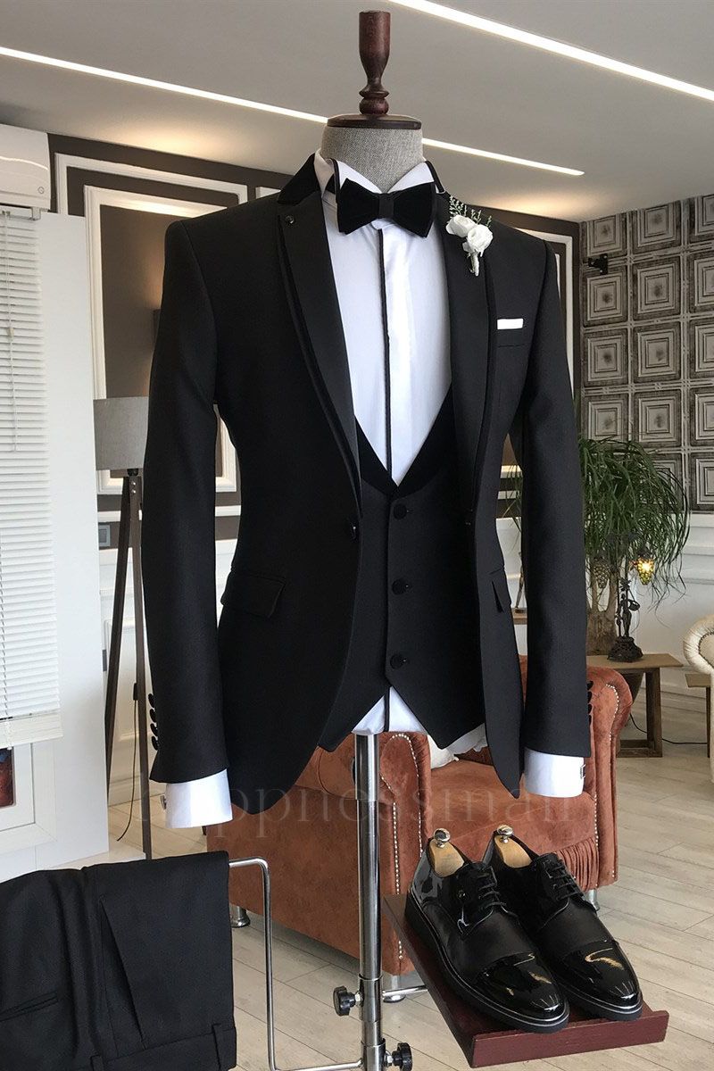 Andrew Classic Black 3-pieces Notched Lapel Formal Business Suits For Men