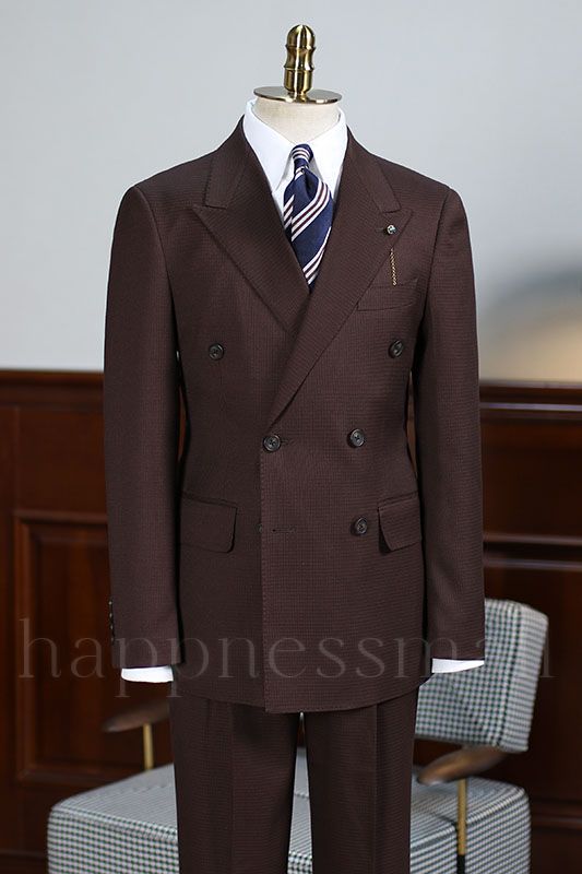 Nadia Classical Coffee Peaked Lapel Double Breasted Business Suit