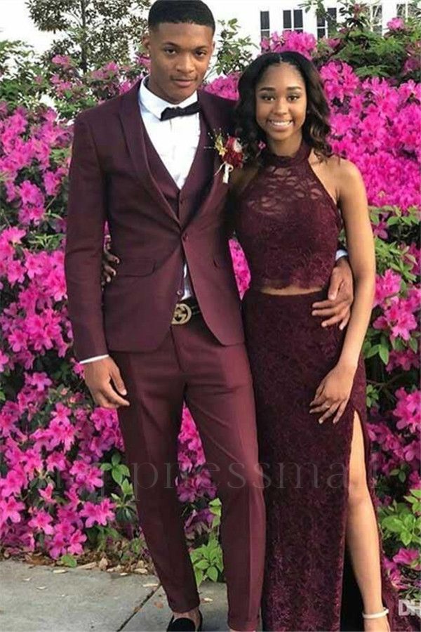 Evander Slim fit Burgundy Men Prom Outfits With Shawl Lapel