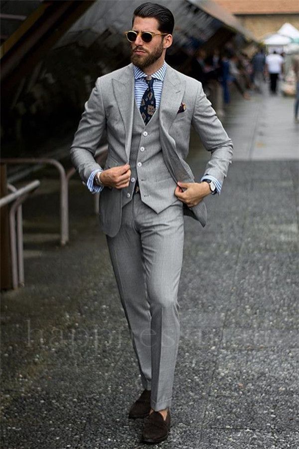 Thaddeus Elegant Grey Bespoke Three-Piece Business Suits