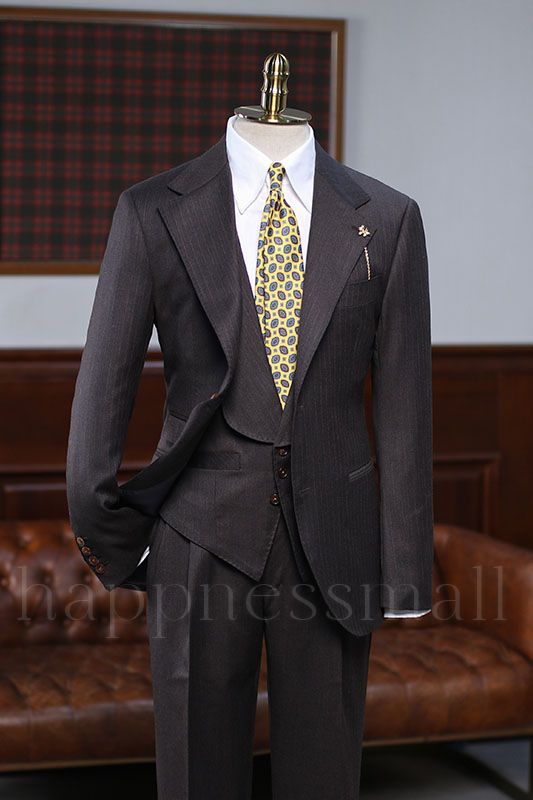 Nova Fashion Coffee Striped 3 Pieces Bespoke Formal Menswear