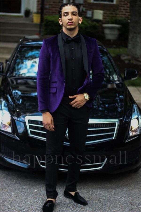 Lachlan Trendy Purple Velvet Two Piece Men Suit with Black Lapel