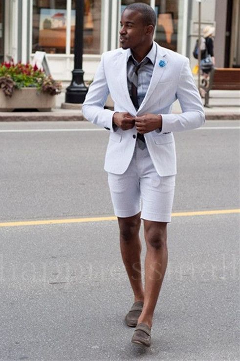 New Fashion White Summer Notched Lapel Suits with Short Pants | Happnessmall