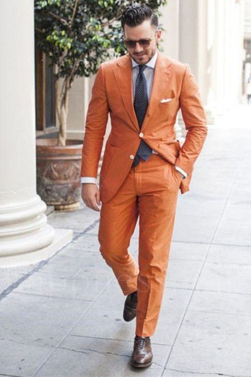 Vaughn Fashion Orange Summer Linen Slim fit Notched Lapel Men Suits