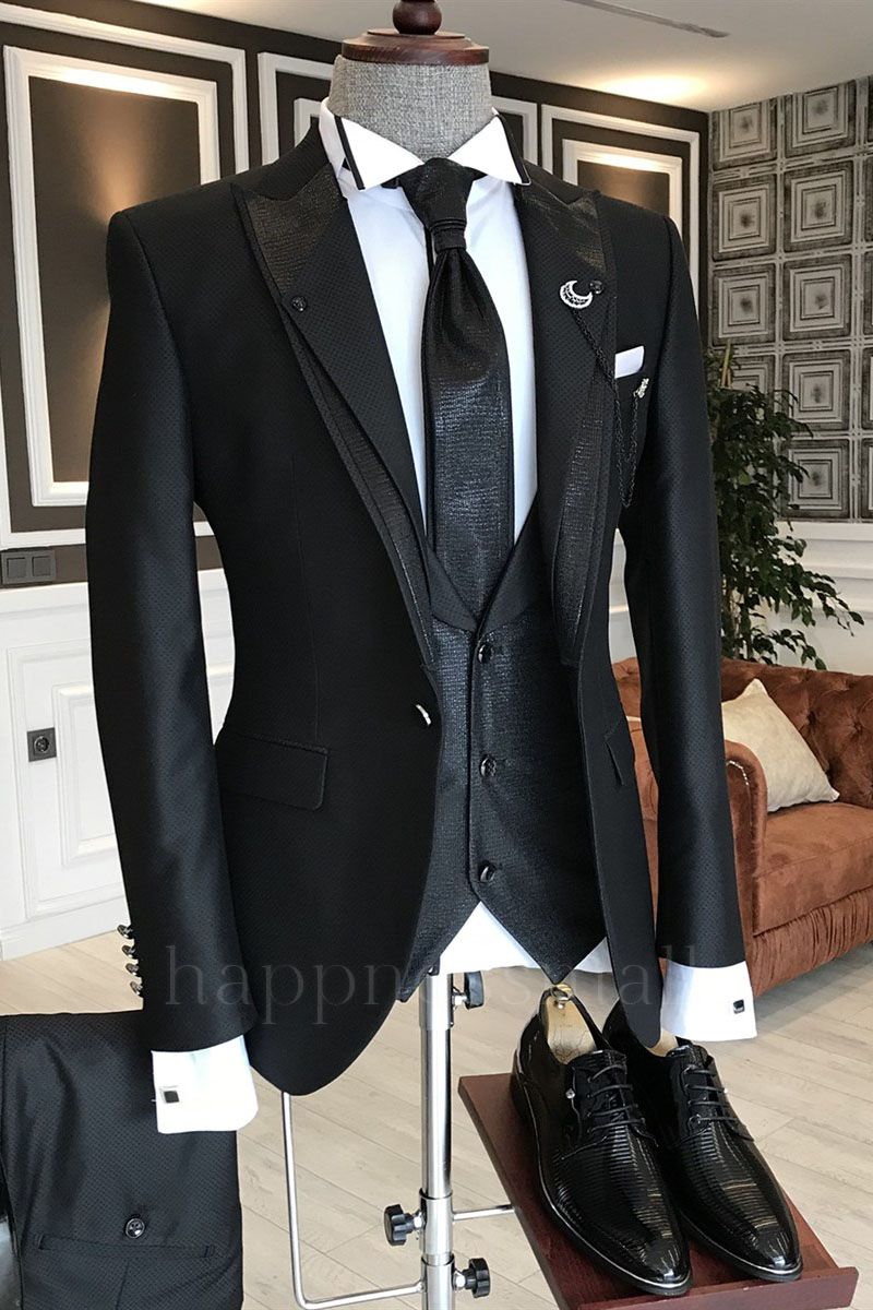 Kostas Classic Best Fitted Black Peaked Lapel One Button Men Suits