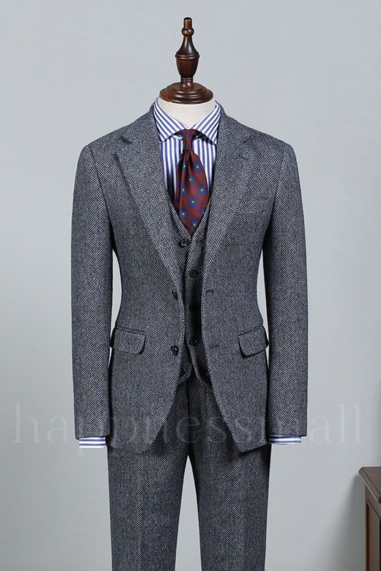 Isabella Fashion Formal Dark Gray 3 Pieces Notched Lapel Slim Fit Business Suit