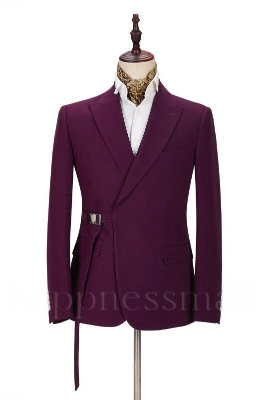 Latest Design Violet Peaked Lapel Two-Pieces Men Suits With Adjustable Buckle