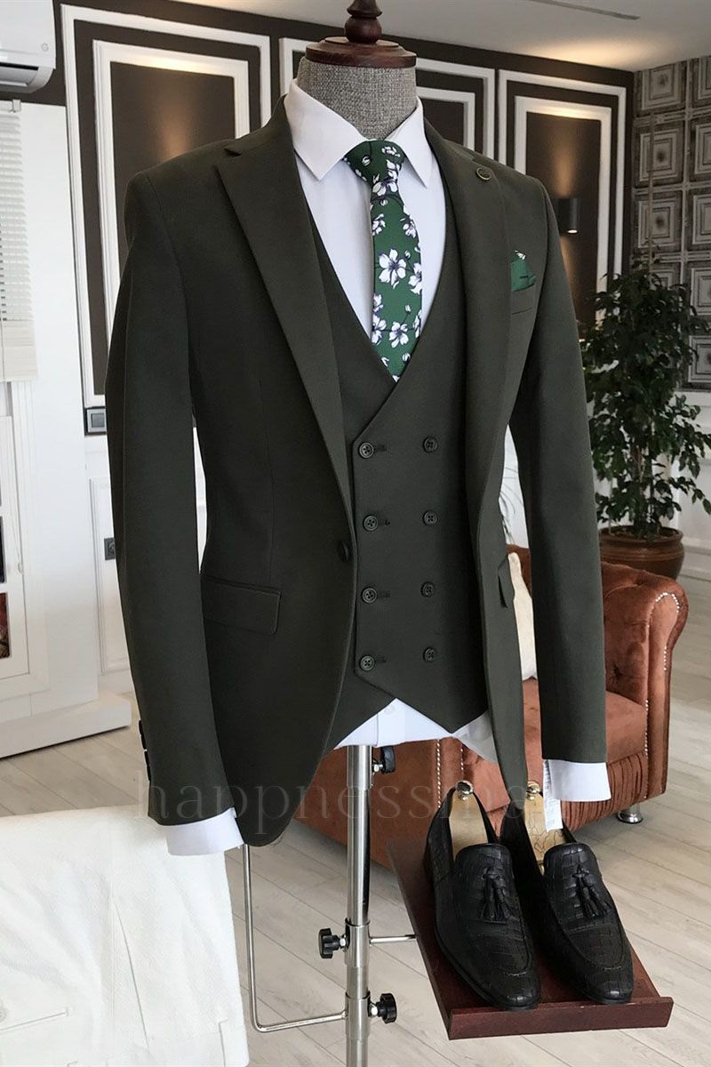 Modern Green 3-Pieces Double Breasted Waistcoat Business Men Suits