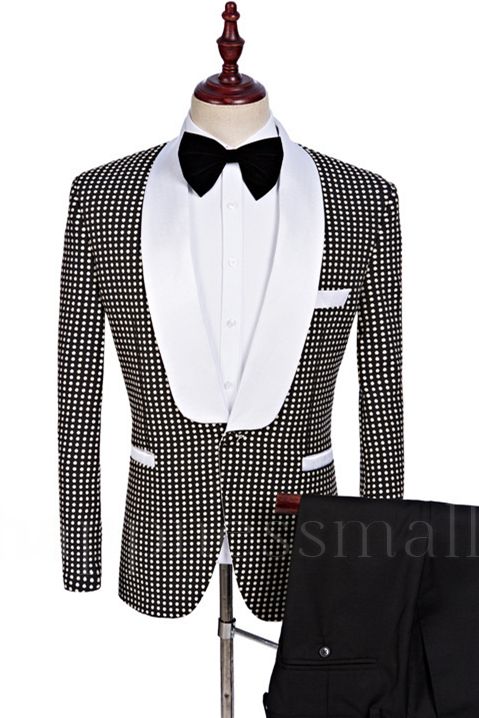 Popular Black and White Dot Shawl Lapel Wedding Suits | Prom Tuxedo