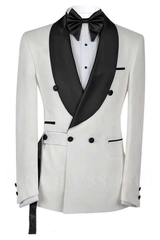 Caius Chic White Double Breasted Shawl Lapel Wedding Men Suits