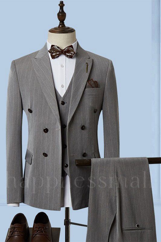 Mason Popular Gray Three Pieces Business Suit With Striped