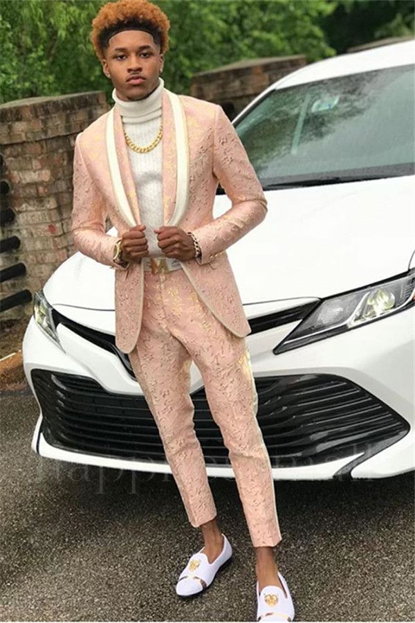 Stellan New Arrival Pink Jacquard Shawl Lapel Men Suit for Prom Online