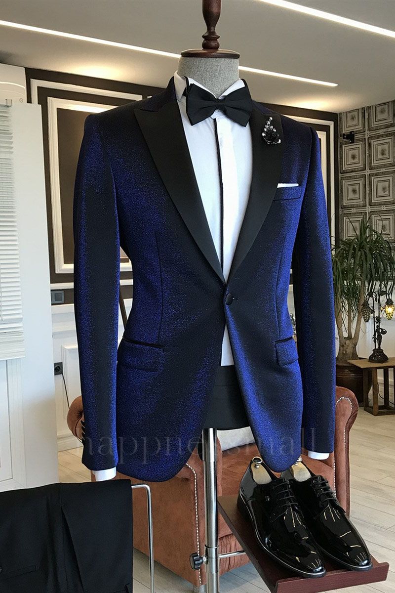 Titos Royal Blue Velvet Peaked Lapel 2 Pieces Business Suits For Men