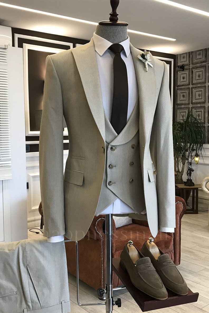 Ayla Handsome Light Brown Double Breasted 3-Pieces Formal Menswear