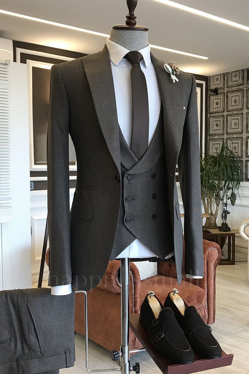 Andrew Stylish Dark Brown 3-Pieces Peaked Lapel Men'S Business Suit