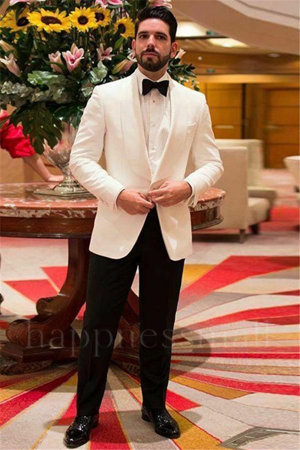 Kael Handsome White One Buttons Shawl Lapel Slim Fit Wedding Suits