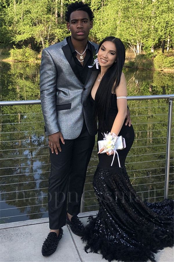 Quinlan Newest Silver Sequins Notch Lapel Slim Fit Prom Party Suits