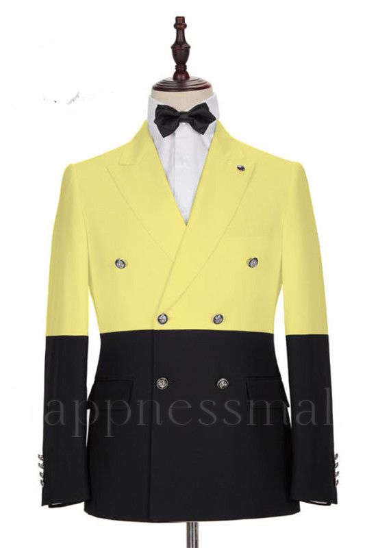 Chic Yellow Slim Fit Double Breasted Prom Outfits for Guys