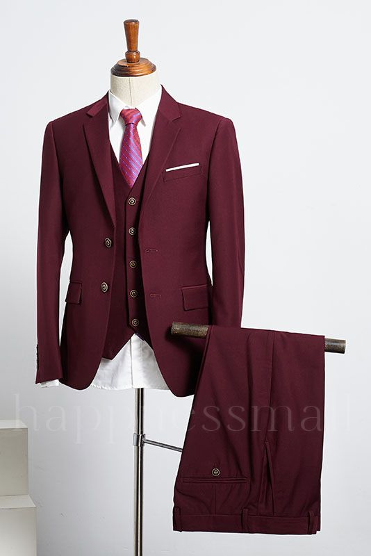 Zeno Stylish Burgundy 3 Pieces Slim Fit Tailored Suit For Business