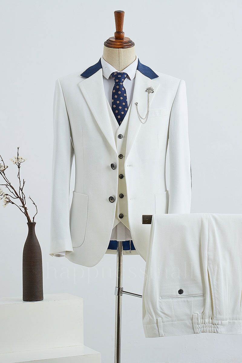 Nolan Stylish White 3 Pieces Slim Fit Business Suit For Men