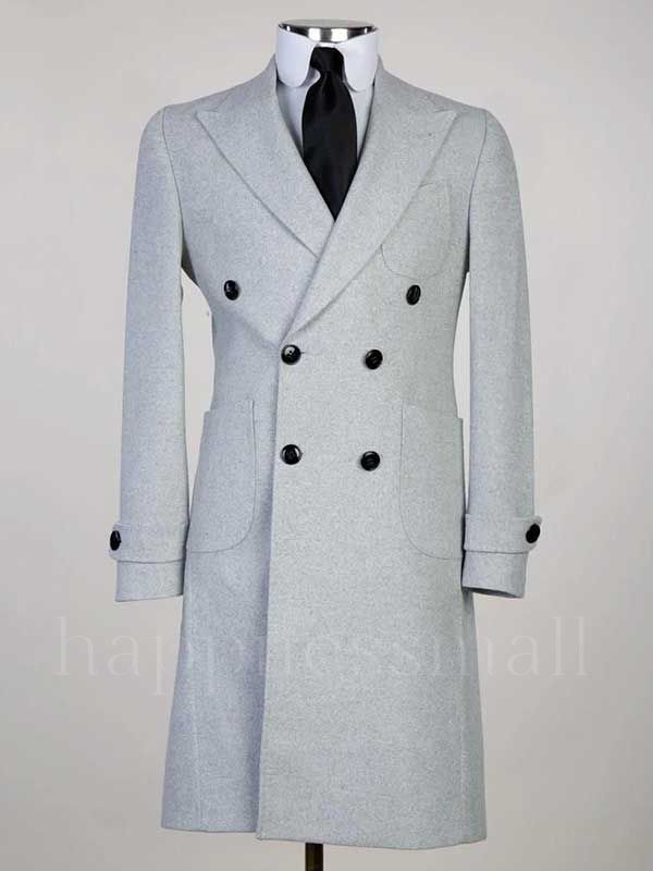 Grey Men’s Wool Blend Long Coat